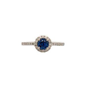 Blue Sapphire Ring in Solid 14K Gold with Natural Diamond Accents